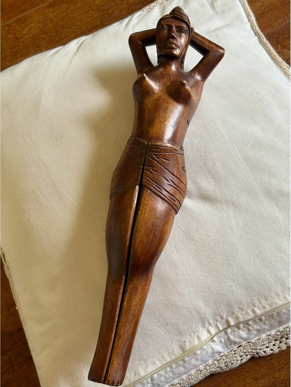 Hand Carved Wooden Woman Figural Nutcracker